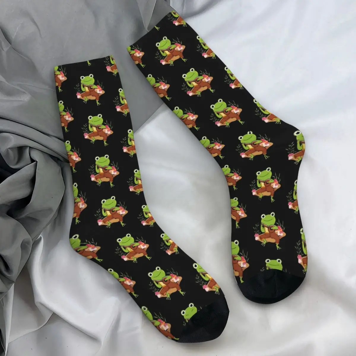 Kawaii Frog Playing Banjo Socks Fun Animal Gothic Stockings Women Warm Soft Climbing Socks Winter Design Anti Slip Socks