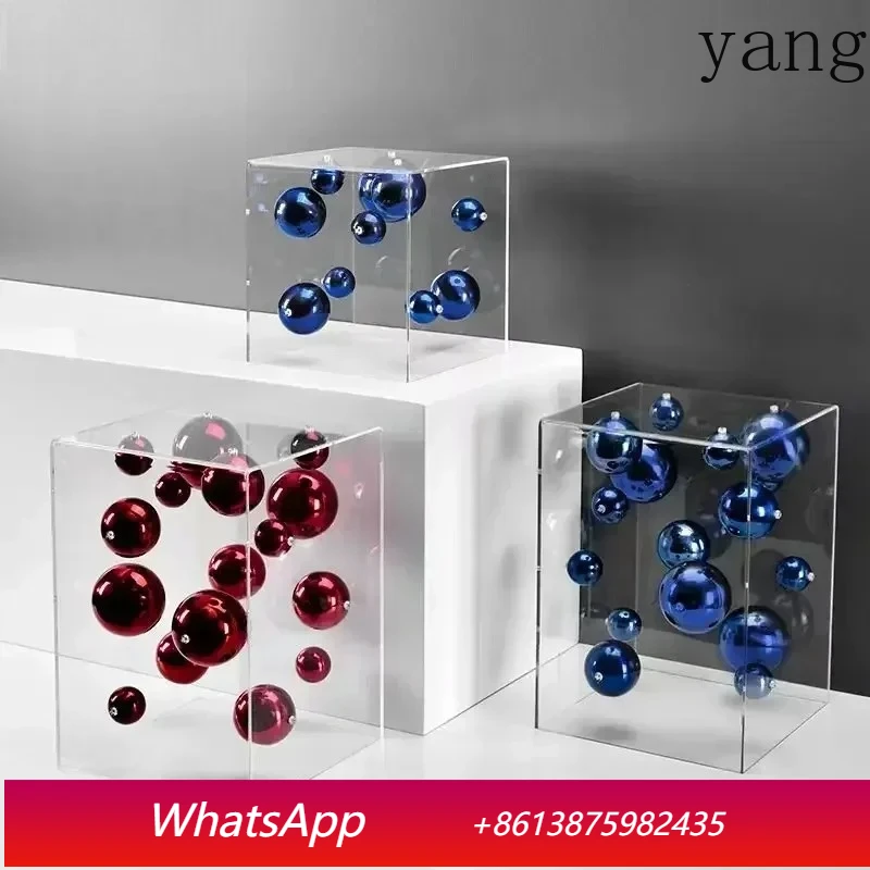 

Abstract metal ball artwork square transparent box desktop decoration modern spherical crafts
