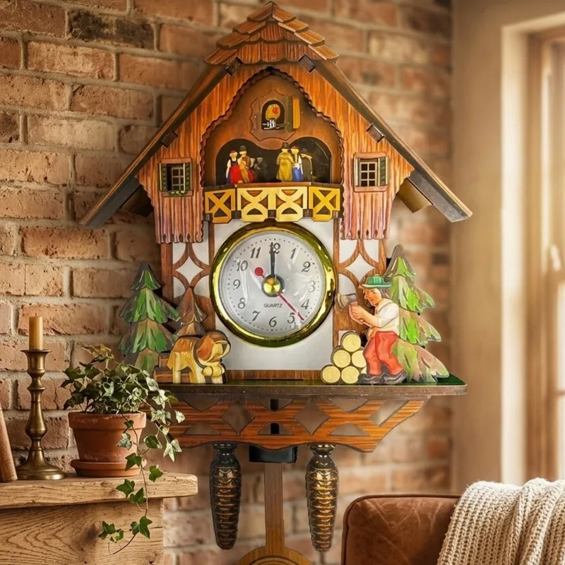 Reloj de pared Cuckoo de madera vintage con péndulo silencioso, decoración para el hogar, para sala de estar, dormitorio, oficina, mesa, elegante regalo rústico para adultos