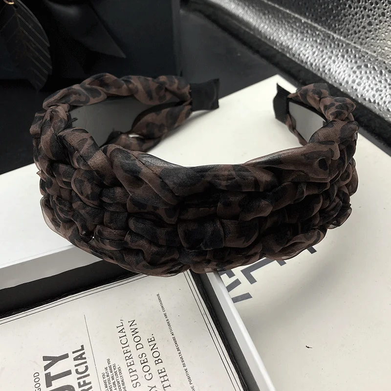 Leopardenmuster Modische Gewebte Haarspange Haarband Vielseitiger Kopfschmuck mit Zähnen Rutschfeste Haarspange Stirnband – Detail 3