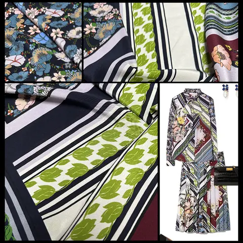 기하학적 프린트 실크 원단 - 100% MulberrySilk Crepe de Chine 19 Momme, 블라우스/스카프용 드레스 제작 재료(44