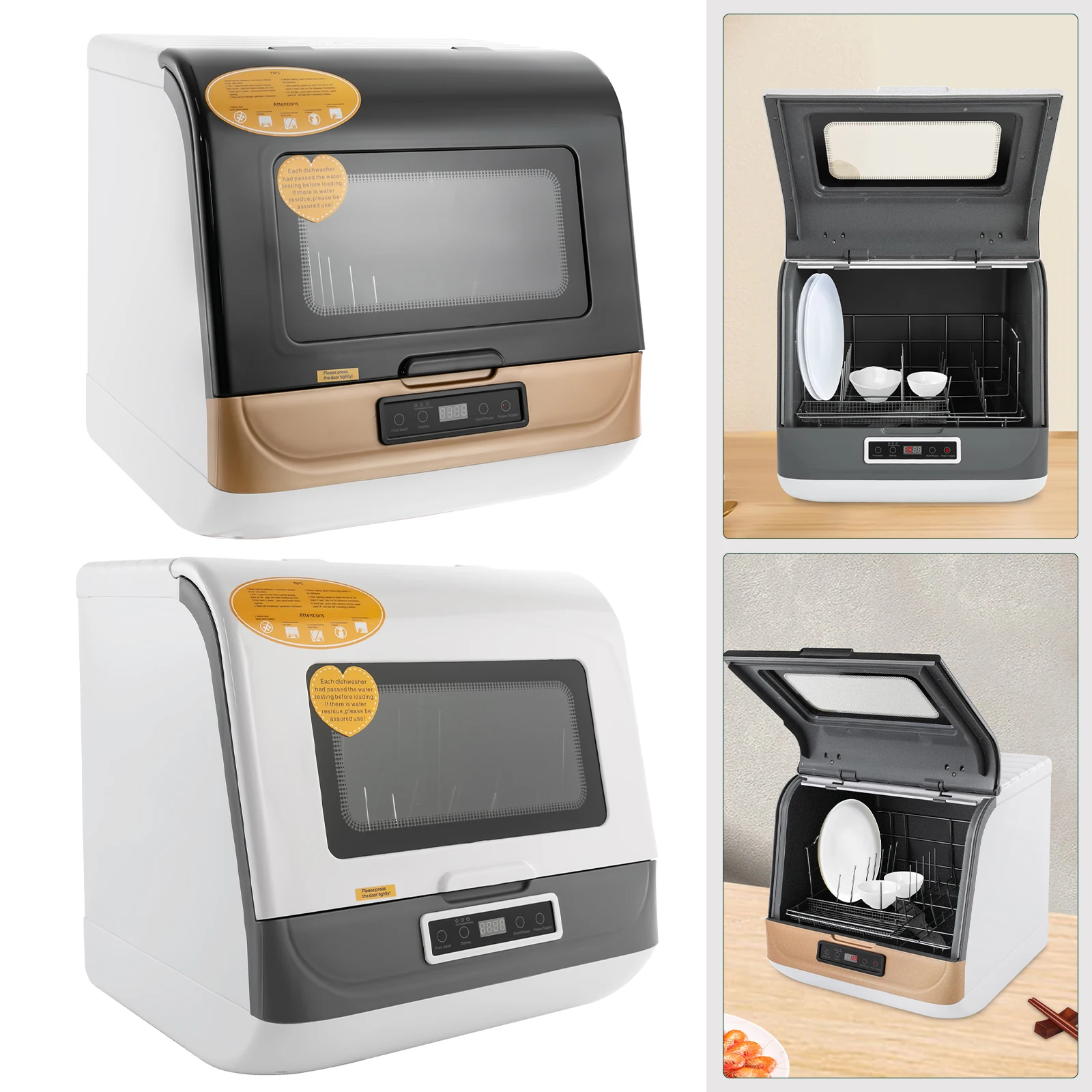 Modern Portable Dishwasher Worktop Dishwasher Tabletop Mini Dishwasher w/Water Hose Gold/White DWS-T05 220V 800W
