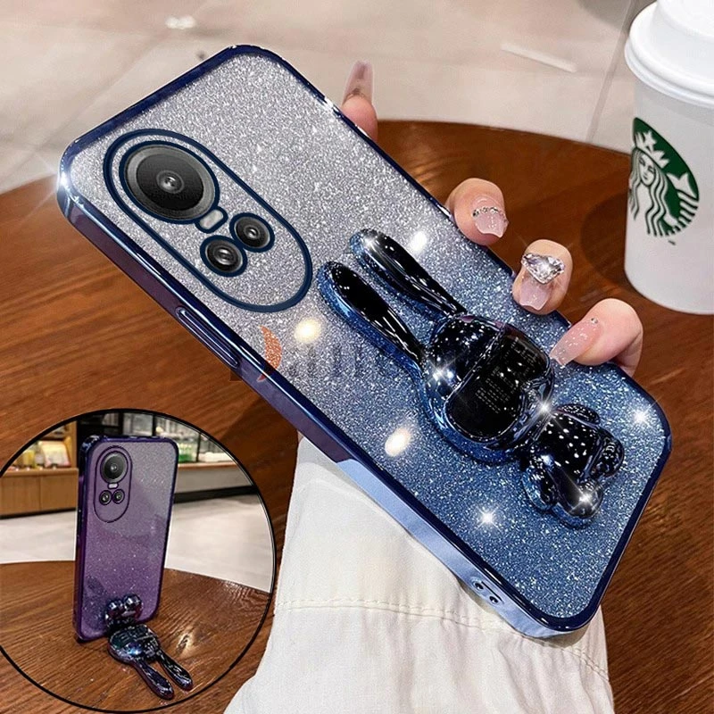 Handsome Rabbit Plating Phone Holder Case For OPPO Reno 10 10Pro 10Pro Plus 9 9Pro 9Pro Plus 7Pro 6 6Pro 8Pro 8T 8 7SE 5K Cover