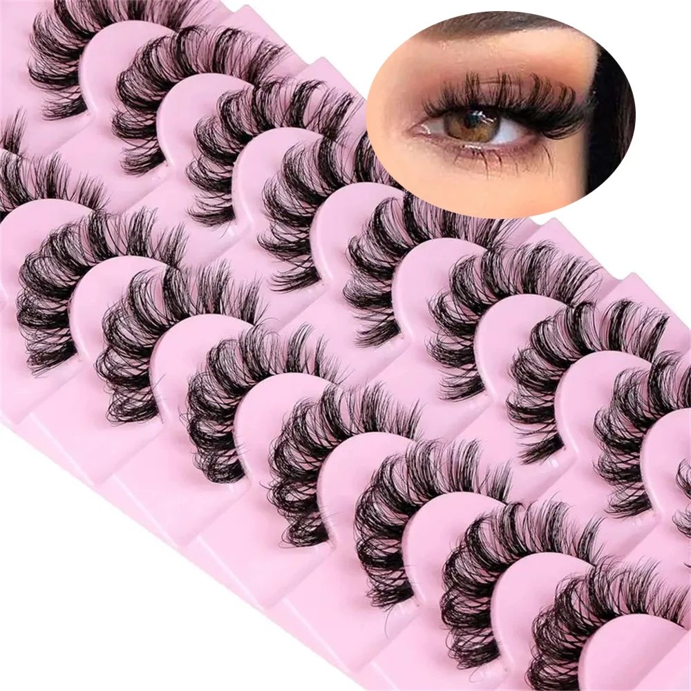 豪華な透明ステムつけまつげ9ペア - 自然な外観、Dカール、低刺激性、ドラマチックなまつげを演出