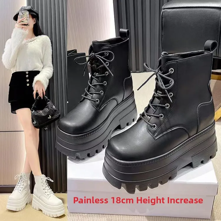 

Boots Short Style Thick Bottom Heightening Shoes Unisex Waterproof PU Leather round Toe Warm Inner Material for All Se...