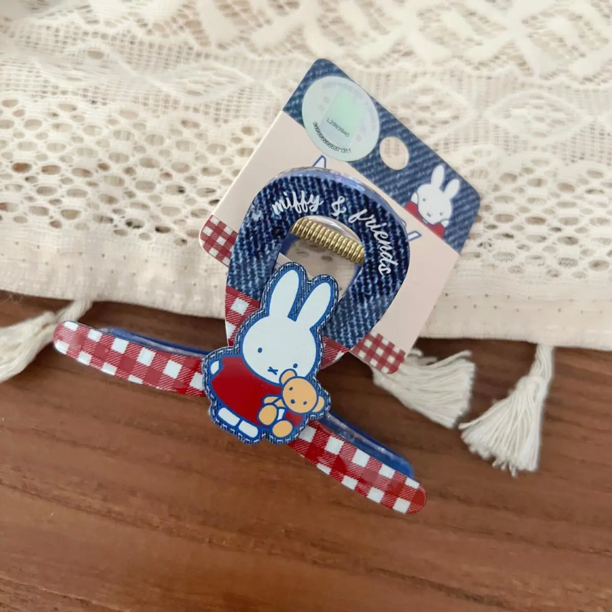 Conjunto de pinzas para el pelo de conejo Miffy, accesorios para el cabello femeninos de dibujos animados, pinza para el pelo de vaquero a cuadros para niña, accesorios Kawaii