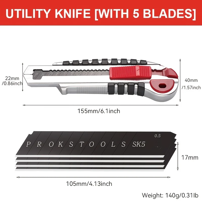 Plastic PP Paper Cutter Knife with 5 Pieces SK5 Blades 5pcs blades quick change blade utility safe lock box paper knife cutter
