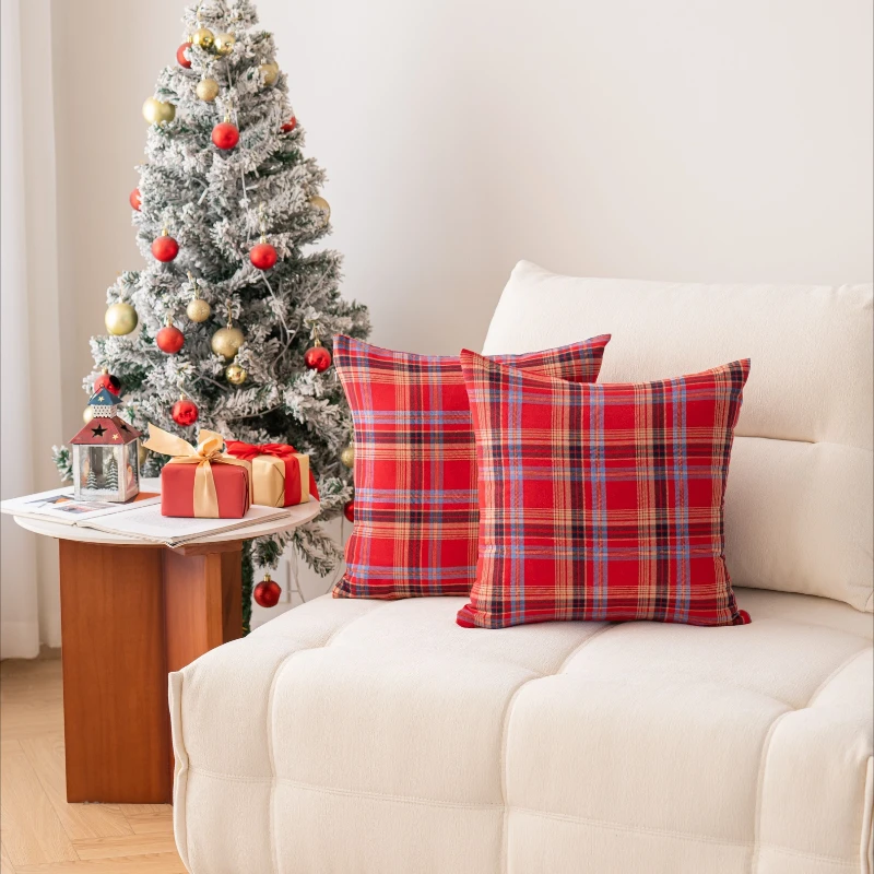 

2pcs Christmas Plaid Decorative Throw Pillow Cover Red&Green for Scottish Tartan Cushion Case Farmhouse Buffalo Home Decor