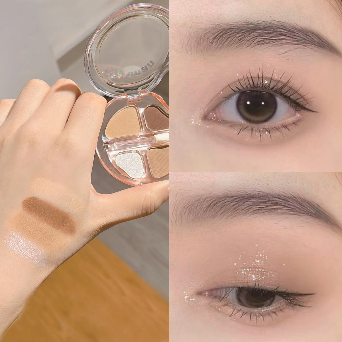 4 色のアイシャドウ パレット、低彩度のアース トーンで真珠光沢のあるマットなアイシャドウを明るくします。