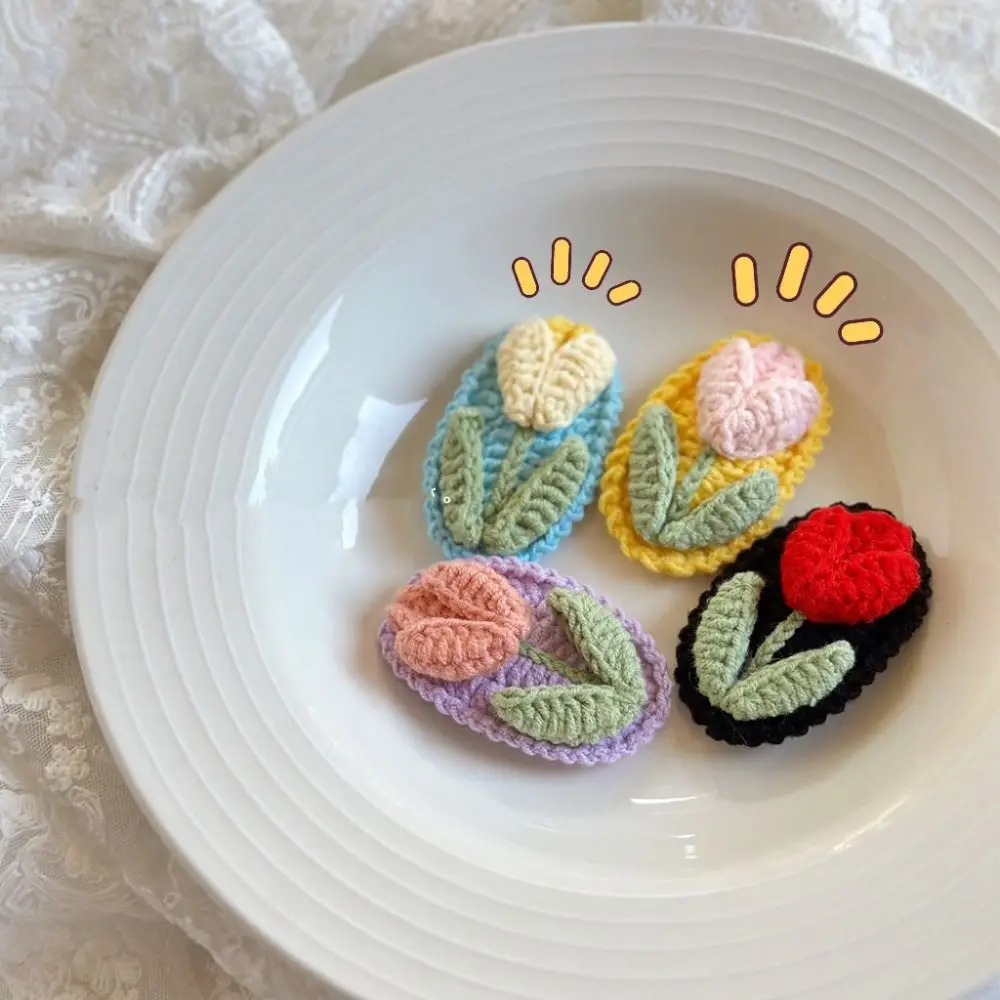 

Wool Knitted Flower Barrettes Handmade BB Clip Crochet Barrettes Hair Ornament Hair Accessories Embroidery Hairpin