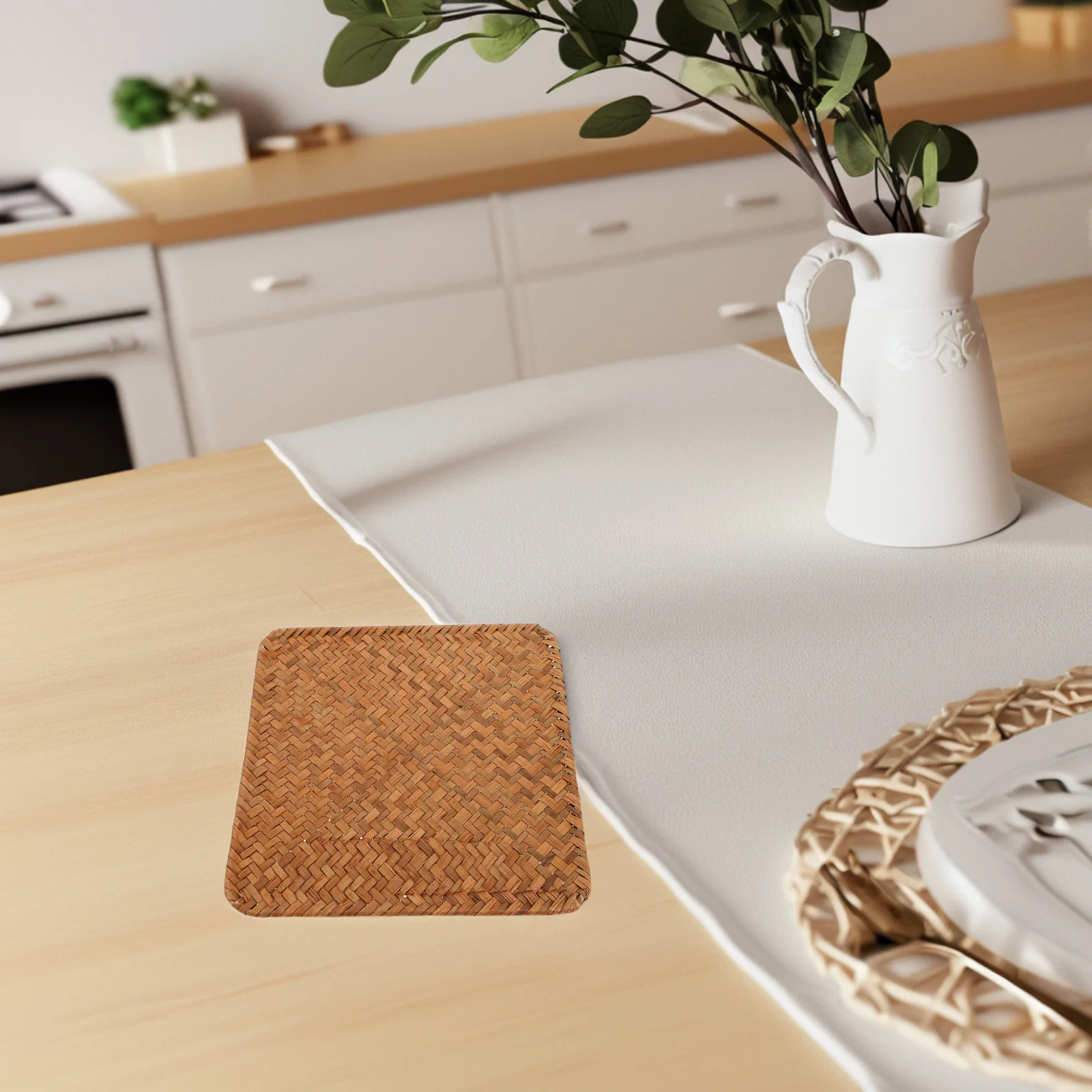 

Woven Placemats Dish Table Rattan Chargers for Dinner Plates Kitchen Straw Drink Pot Pad