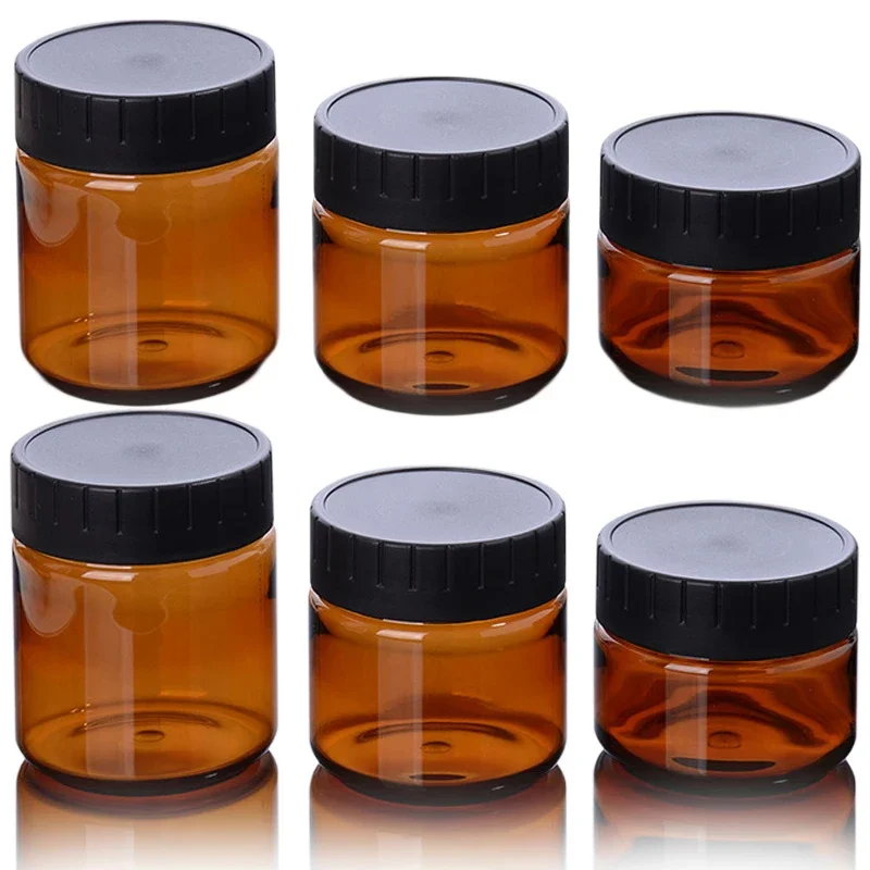 Cosmetic Containers 10Pcs 60/100/120ml Plastic Jar With Lid Brown Lip Balm Sample Container Makeup Jar Pot Refillable Bottles