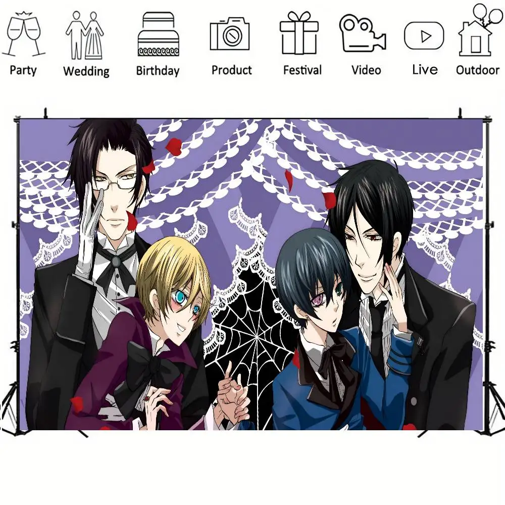 أنيمي الأسود بتلر الديكور خلفية غرفة الطرف الديكور خلفية القماش الأطفال عيد ميلاد راية التصوير الدعائم