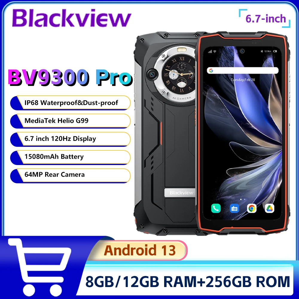 Смартфон Blackview BV9300 PRO в усиленном корпусе, 8 ГБ/12 Гб + 256 ГБ, Helio G99, 6,7 дюйма, Android 15080, мАч