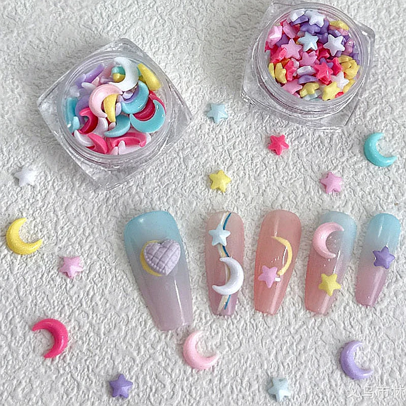 

2 Pots 3D Acrylic Moon Stars Nail Art Accessories Love Heart Bow Charms For Manicure Decor Nails Decoration Supplies Material