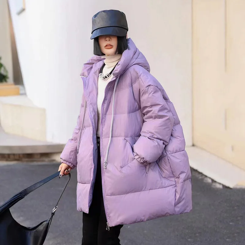 Chaqueta de plumón de invierno para mujer, chaqueta de plumón de gran tamaño con capucha cálida para ir al trabajo