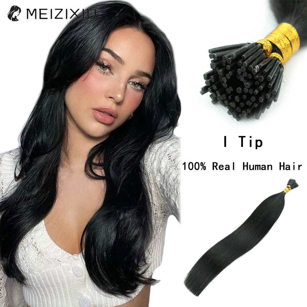 1g/s 100g Jet Black I-Tip Hair Extensions I Tip Real Human Hair Extension Natural For Women Natural Pre Bonded Hair Extensions