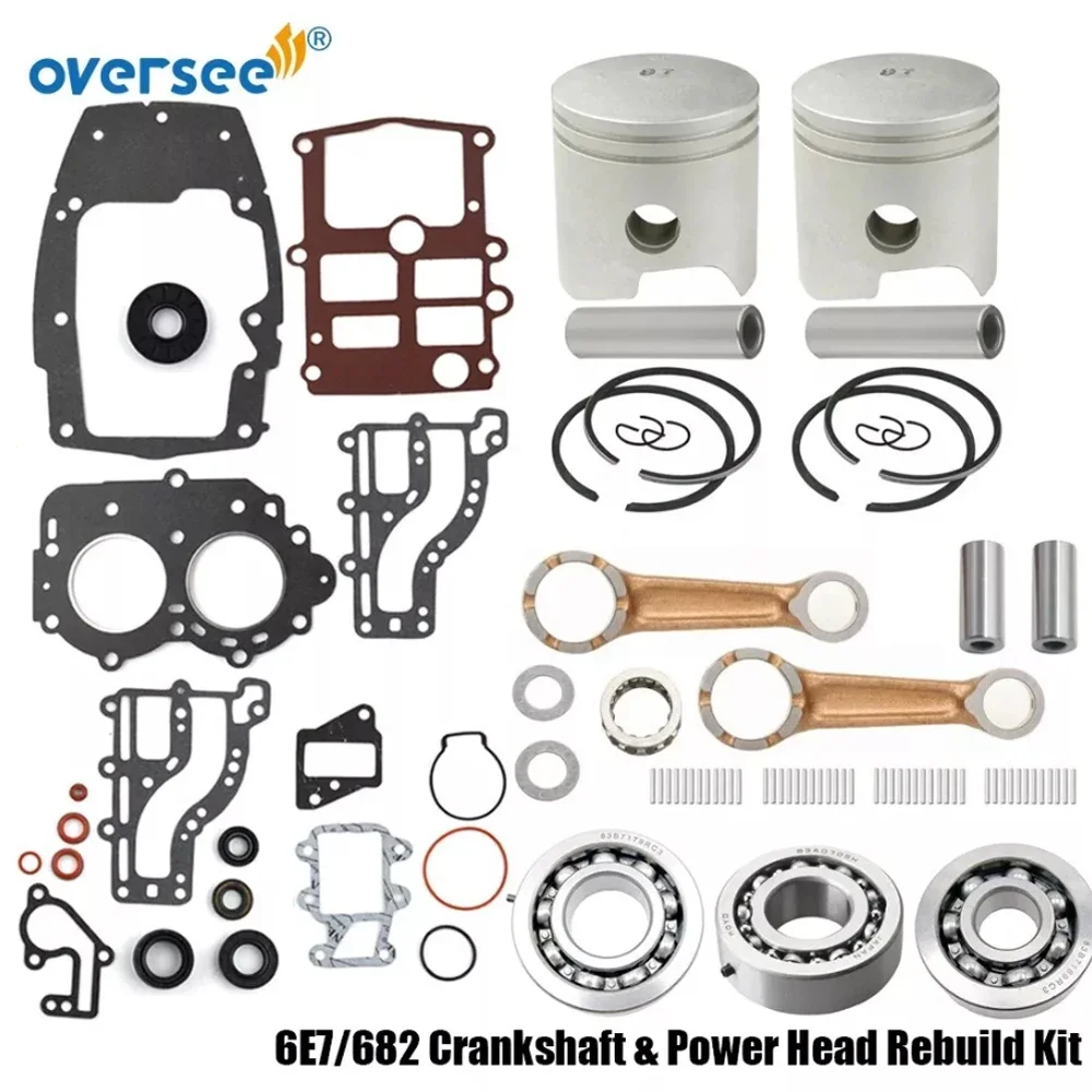 6E7/682 Crankshaft & Power Head Rebuild Kit For Yamaha 2T 9.9 15HP 2Cyl 9.9C 15B Outboard Engine