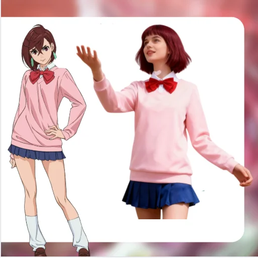 

DAN DA DAN Momo Ayase Cosplay Costume Anime DDD Pink JK Campus Uniform Wig Earrings Choker Full Set Halloween Party for Girls
