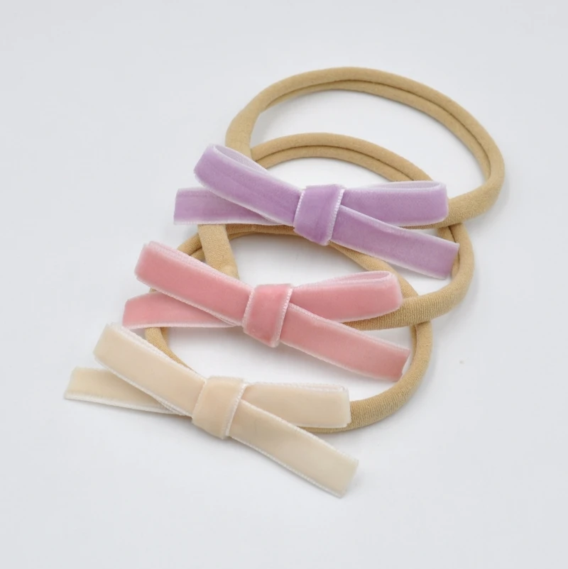 16Pcs/Lot Petite Velvet Ribbon Bow Baby Headband Hand-tied Hair Band For Newborn Infant Hair Accessory