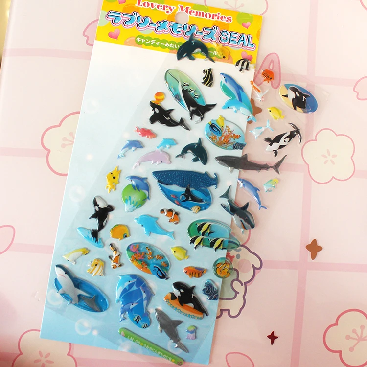 1pcs/lot Kawaii Stationery Stickers ocean dolphin DIY Junk Journal Paper stickers Planner Decorative Mobile stickers