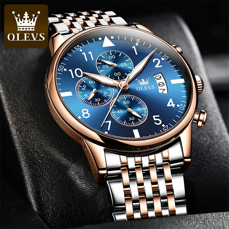 

OLEVS Sport Chronograph Quartz Watch for Men Stainless Steel Waterproof Luminous Mens Watches Top Brand Luxury Relogio Masculino