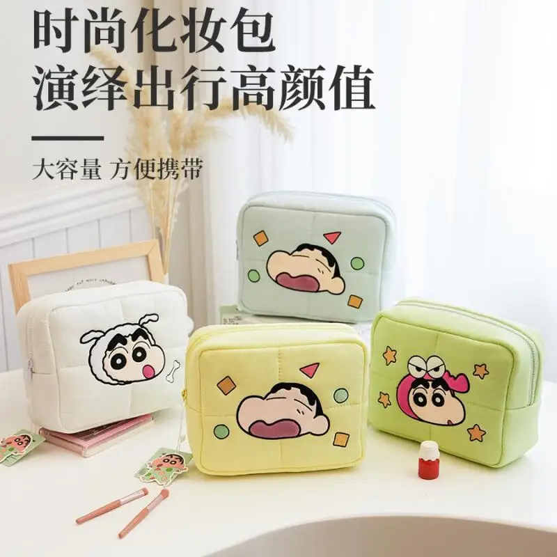 Crayon Shin-Chan Puffy Cosmetic Bag Large Capacity Cute Cartoon Travel Wash Bag Portable Makeup Storage Organizer for Trip Use