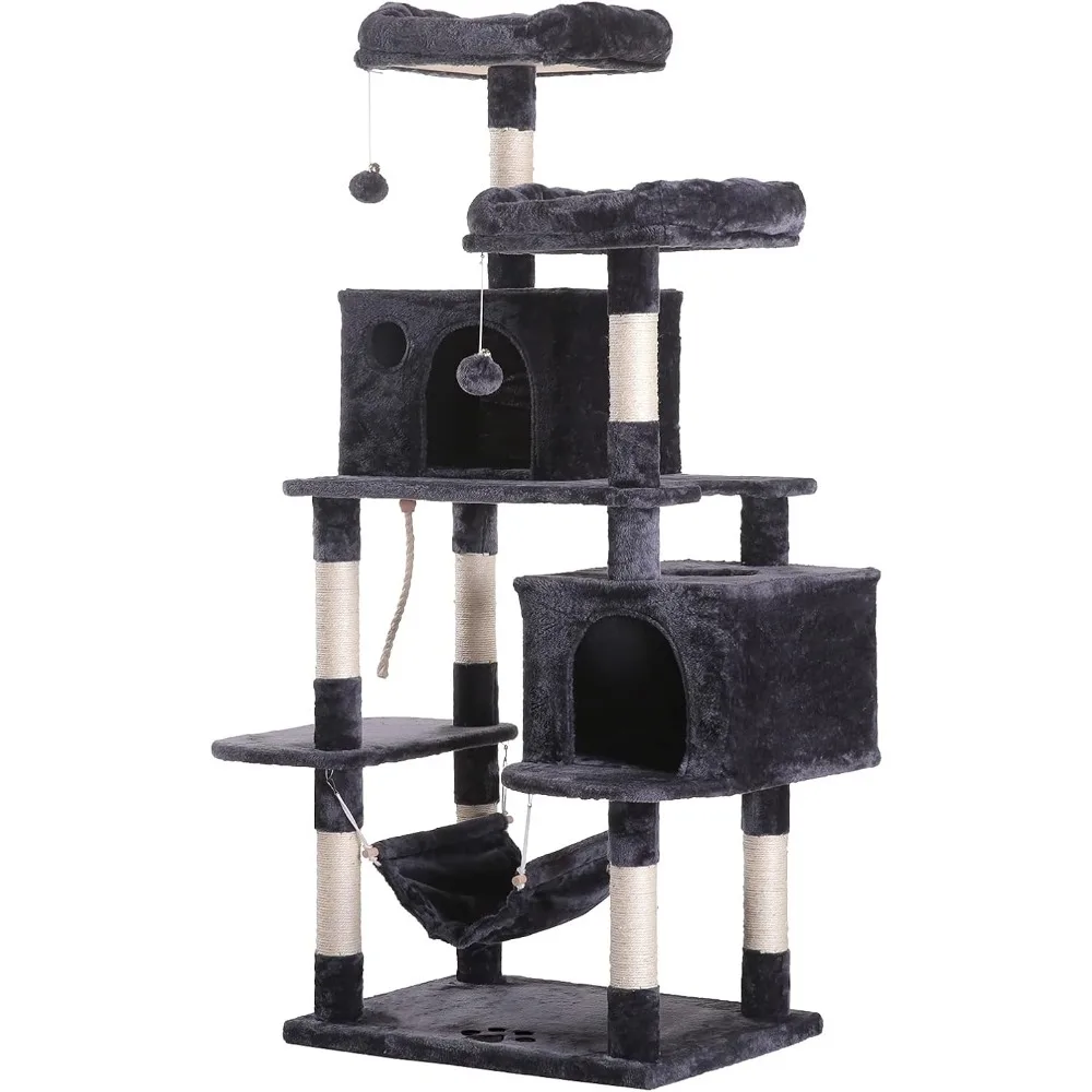 Multi-Level Cat Tree Condo Furniture with Sisal-Covered Scratching Post, Plush Condos, Perch Hammock for Kittens, Cat Tree Tower