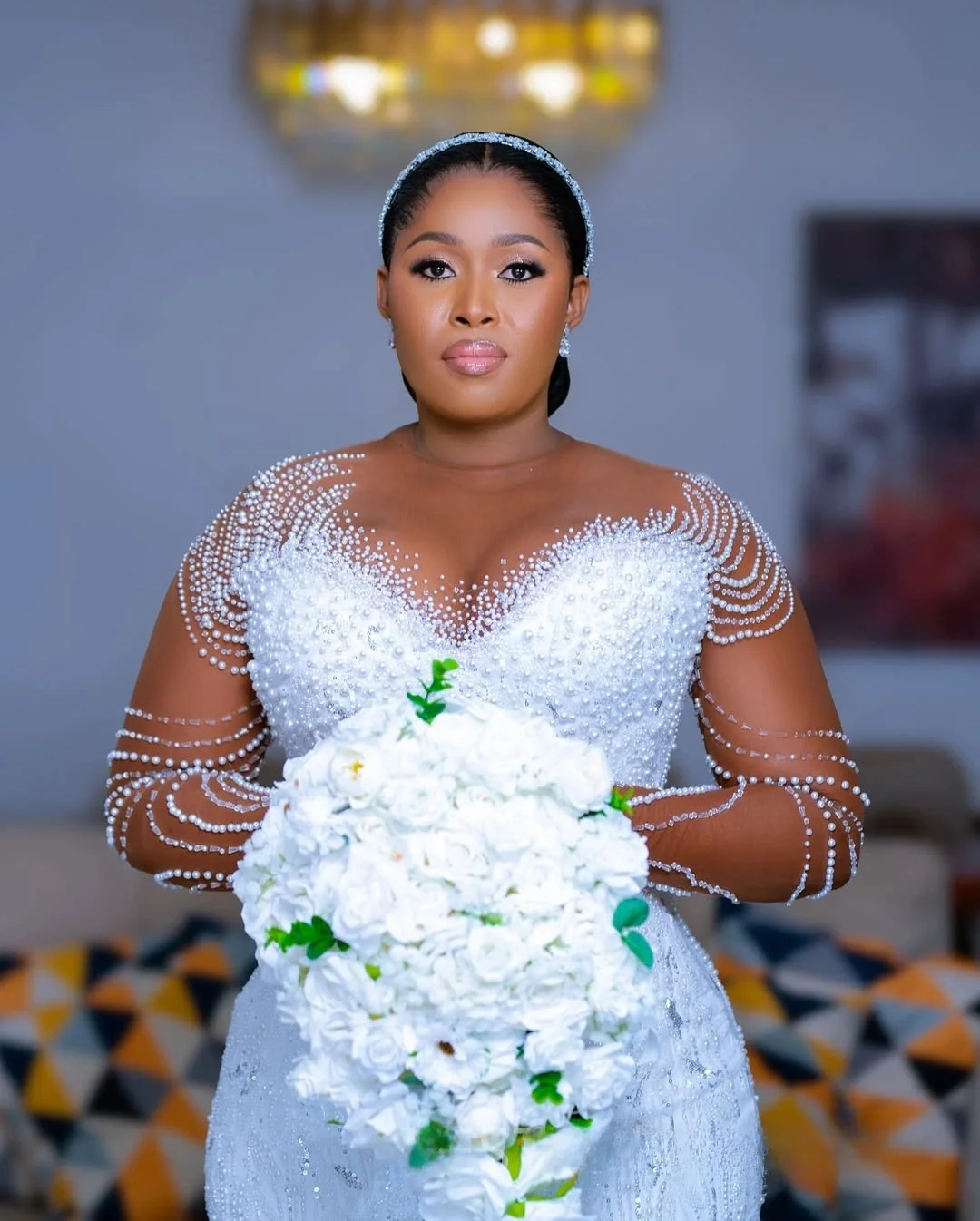 Personalizado sheer neck pérolas brilhantes vestido de casamento com saia removível vestidos de novia mangas compridas vestidos de noiva