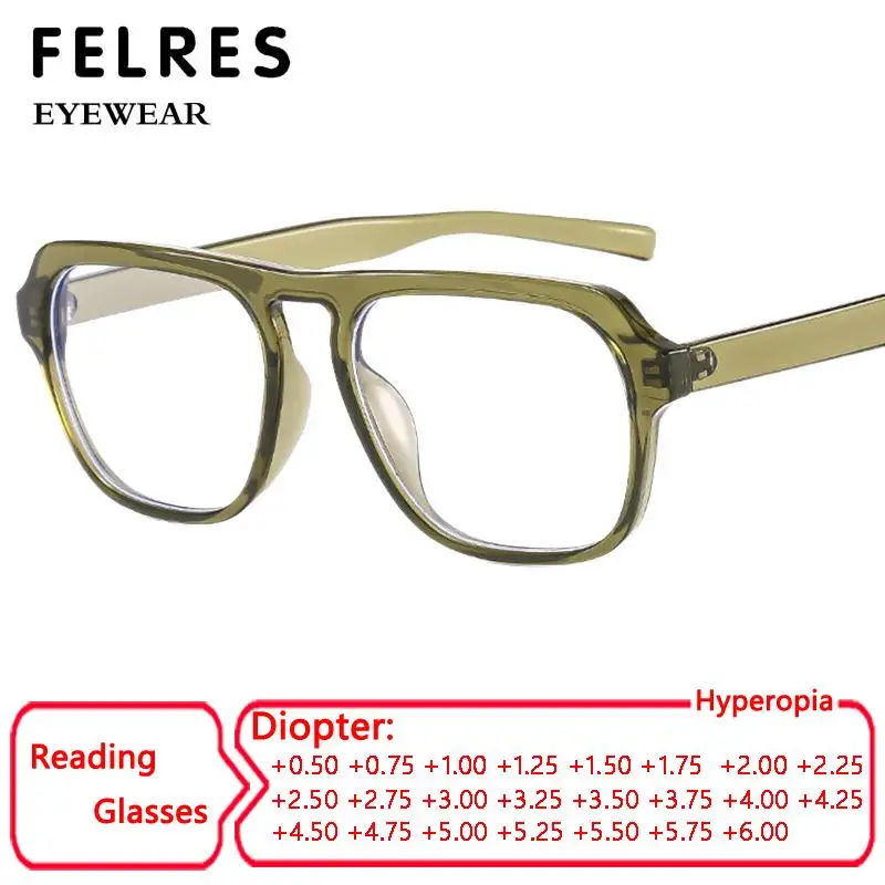 Fashion Square Reading Glasses Women Men Elegant Anti Blue Light Computer Presbyopia Glasses Green Optical Prescription Eyewear