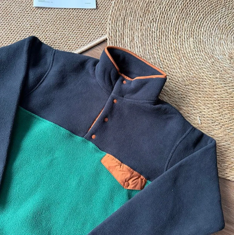 Patag Herbst und Winter Outdoor Radfahren und Wandern Fleece warme Fleecejacke, farbblockierter Stehkragen-Pullover-Hoodie