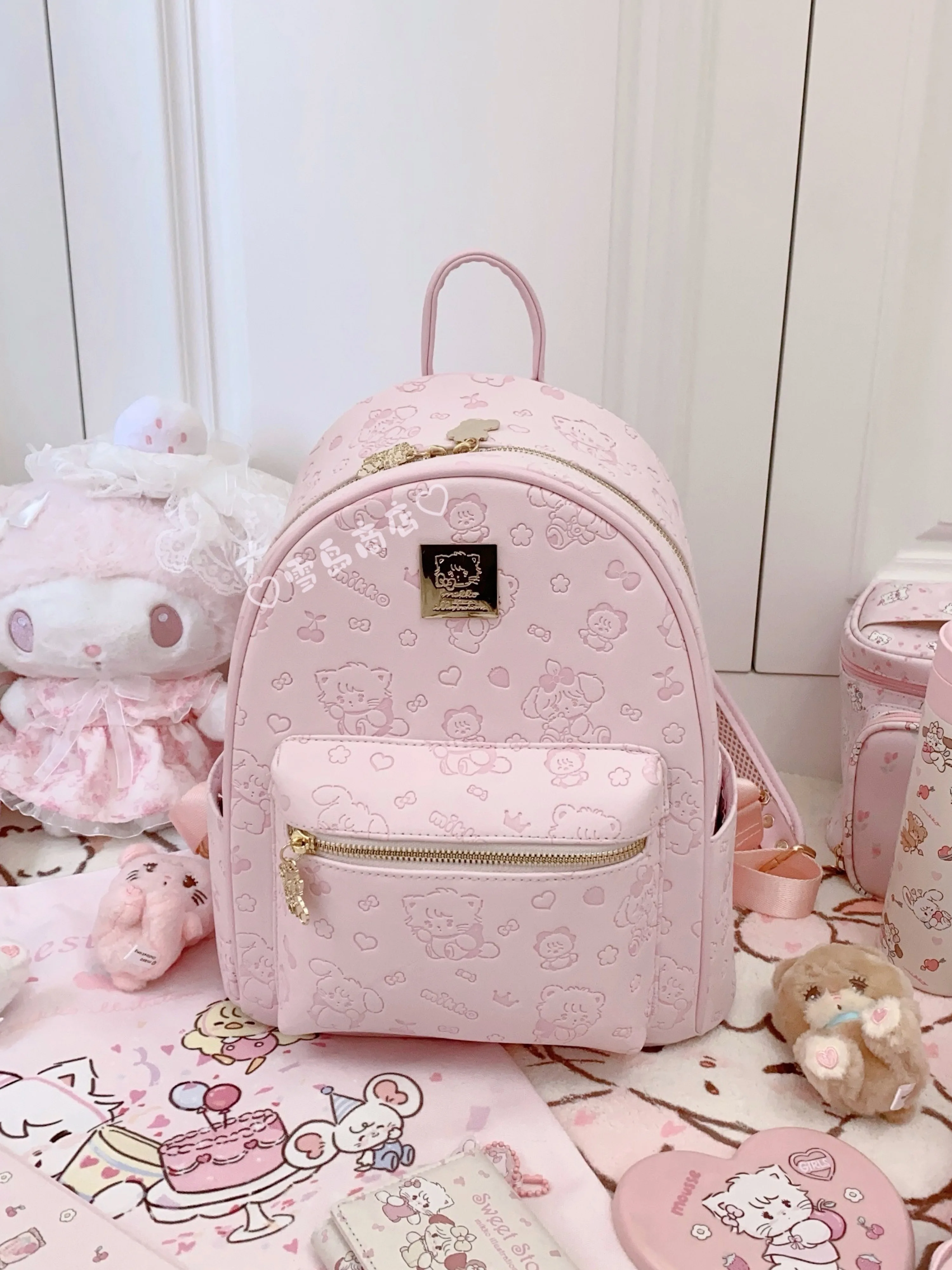 Anime Mikko Double Shoulders Bag Mikko Printed Backpack Pink Cute Large Capacity Commuter Backpack Travel Backpack For Girl Gift