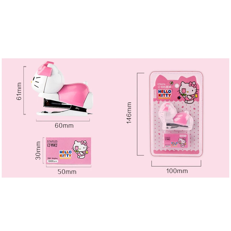 Kawaii Two Colors Hello Kitty Staplers Set Cute Cartoon KtCat School Stationery Student Material Test Paper Mini Binding Machine