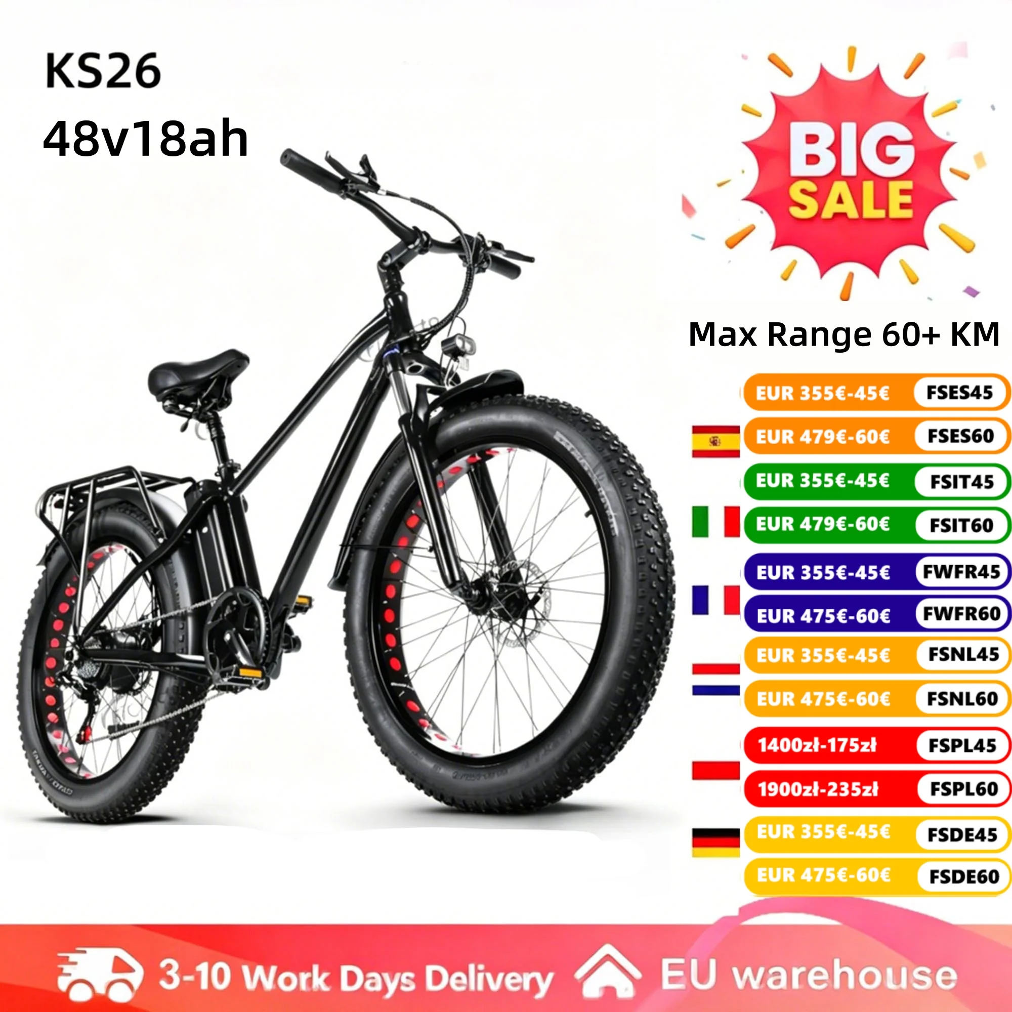 26-Zoll-Elektrofahrrad, Elektrofahrrad mit 48V18AH-Akku, E-Bike mit 7 Gängen, E-Mountainbike mit 4.0 Fat Tires, Elektro-Citybike mit LCD-Display, E-Bike