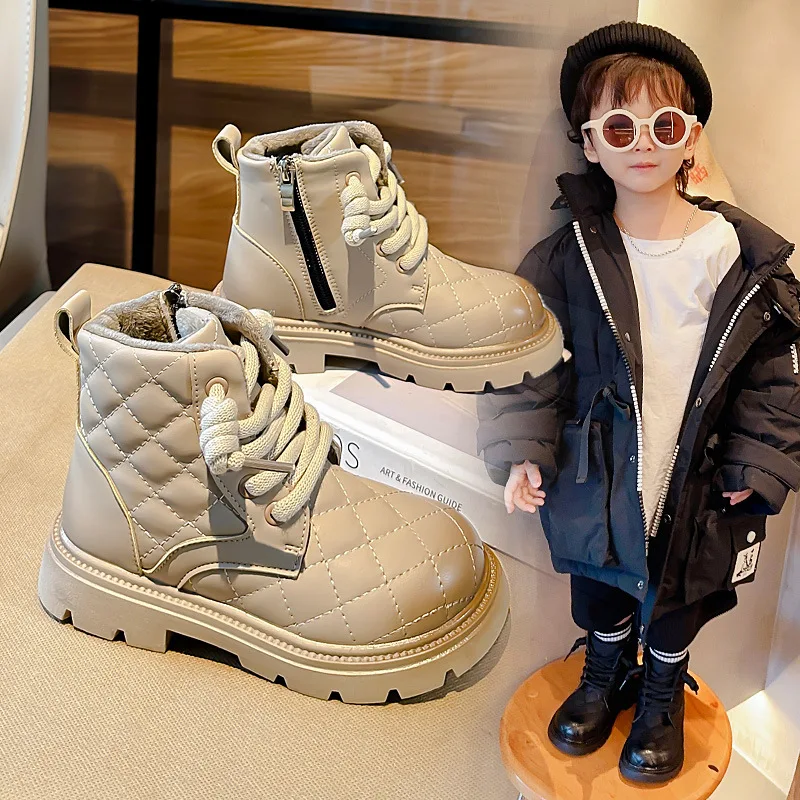 

Children Boots for Boys Sewing PU Simple Korean Style Spring and Autumn Warm Cotton Sweet Girls Ankle Boots 2024 Kids Boots Cute