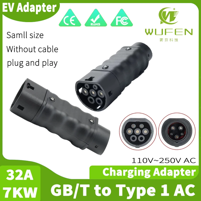 

WUFEN для России, Украина, 32 А, зарядное устройство переменного тока для электромобилей GBT на тип 1, адаптер GB/T с гнездовым преобразователем типа 1, для автомобиля SAE J1772