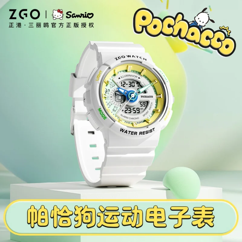 ZGO Sanrio Pochacco ساعة إلكترونية رقمية للنساء رياضية مقاومة للماء ساعة كرونوغراف لطلاب المدارس الثانوية المتوسطة 8573