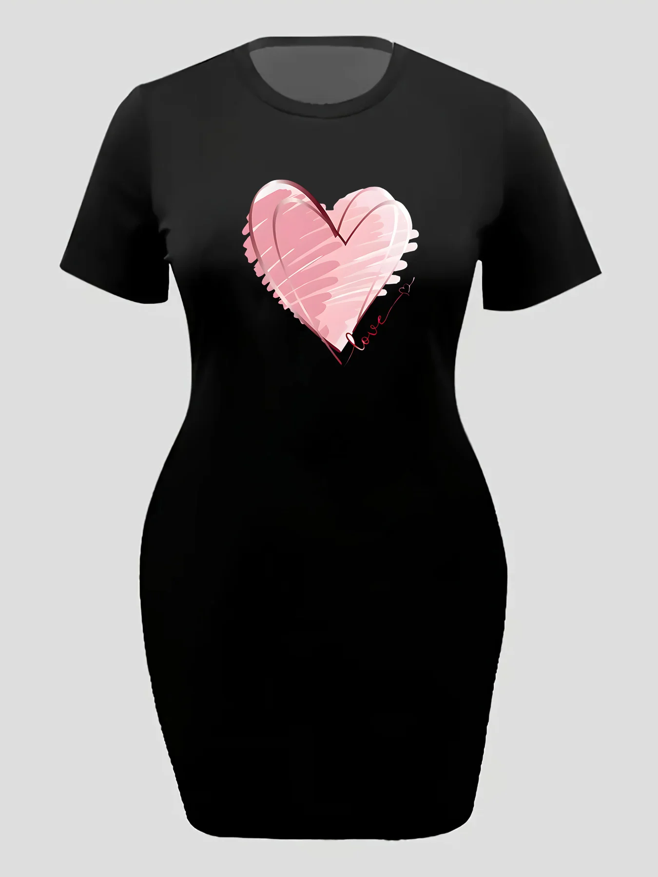فستان تي شيرت نسائي كاجوال فضفاض بنمط قلب مطبوع برقبة دائرية وأكمام قصيرة