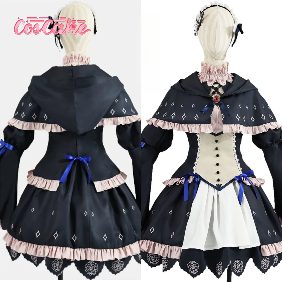 9-nine- Noa Yuuki Cosplay Costume Gothic Lolita Dress with Cape Hood Full Set Game Roleplay Outfit for Halloween