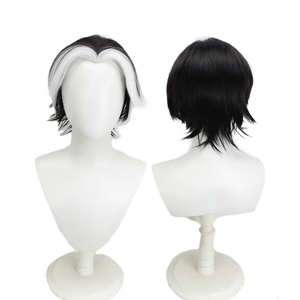 วิกผมคอสเพลย์ฮาซบิน ฮัสก์สีดำสีขาวปลายผมพลิกขึ้น