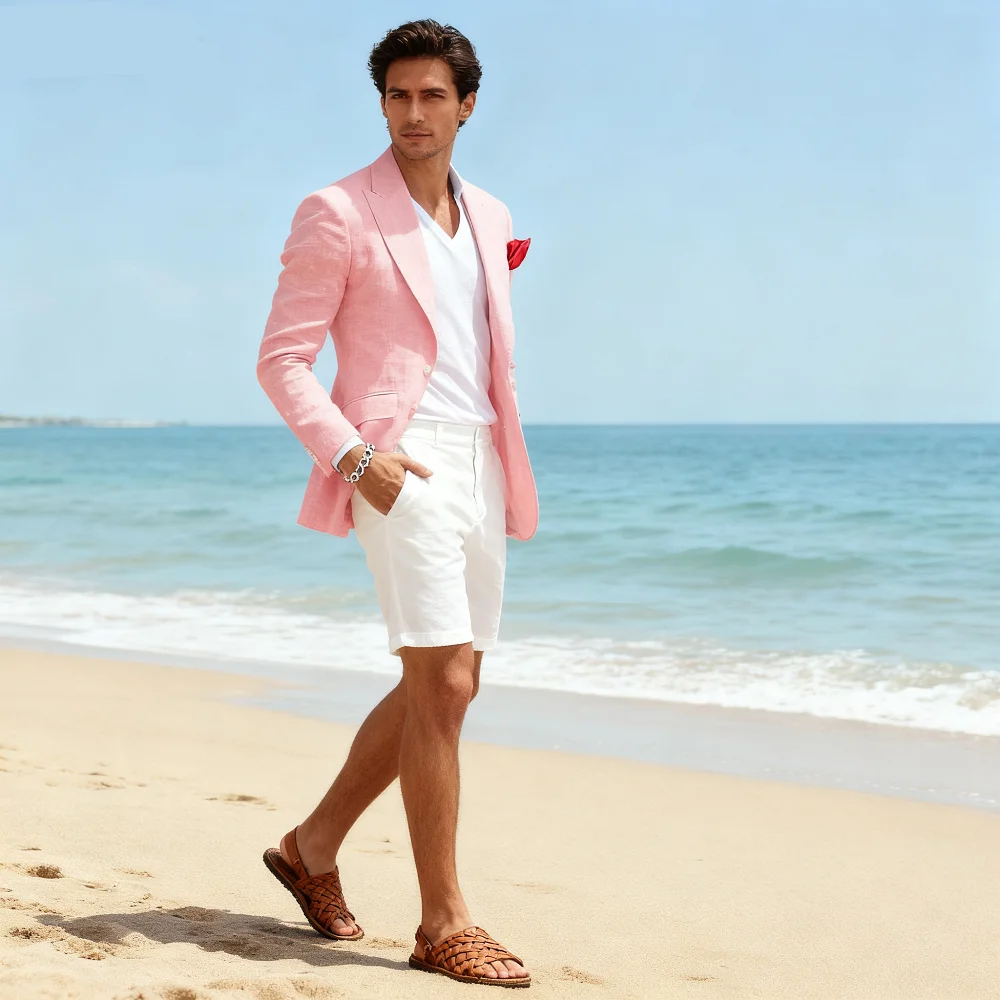 

Pink Slim Fit Blazer for Men Peak Lapel Single Breasted Elegant Dinner Jacket Smoking Suit for Wedding And Business