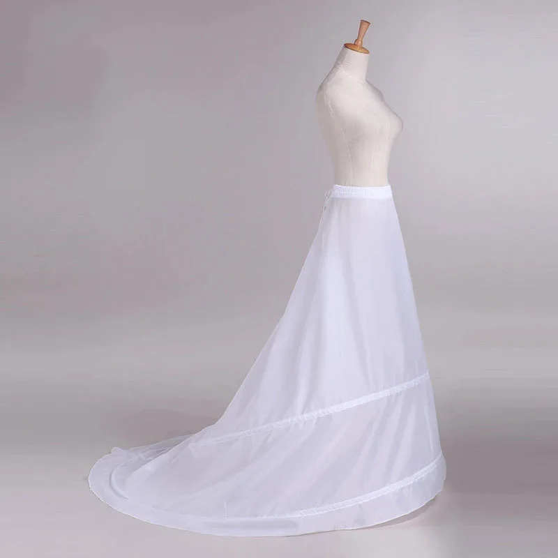 Enagua de vestido de baile para mujer, 2 aros, crinolina blanca, vestido de novia con tren