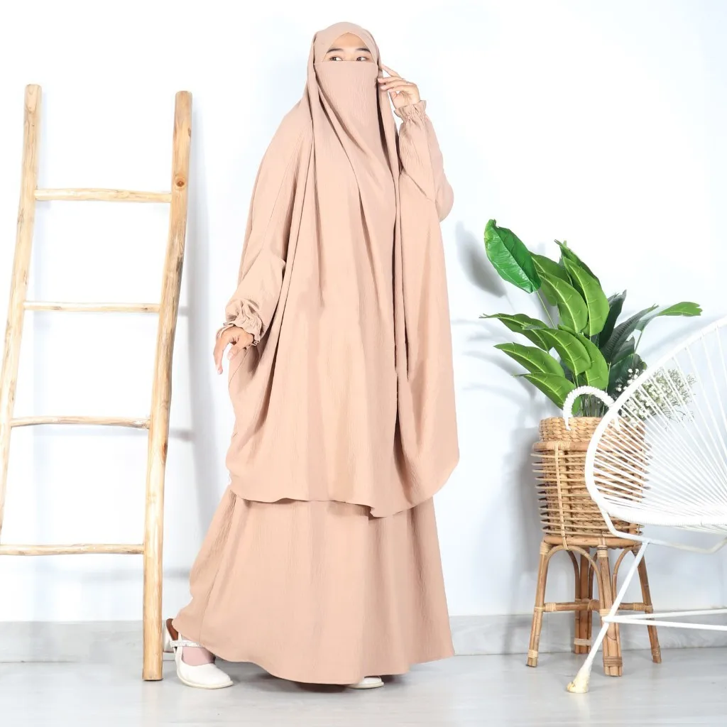 Muzułmańskie dwuczęściowe zestawy Jilbab Abaya Dubai Ubrania Islam Kobiety Skromna sukienka Casual Eid Ramadan Odzież Khimar ze sznurkami niqaab