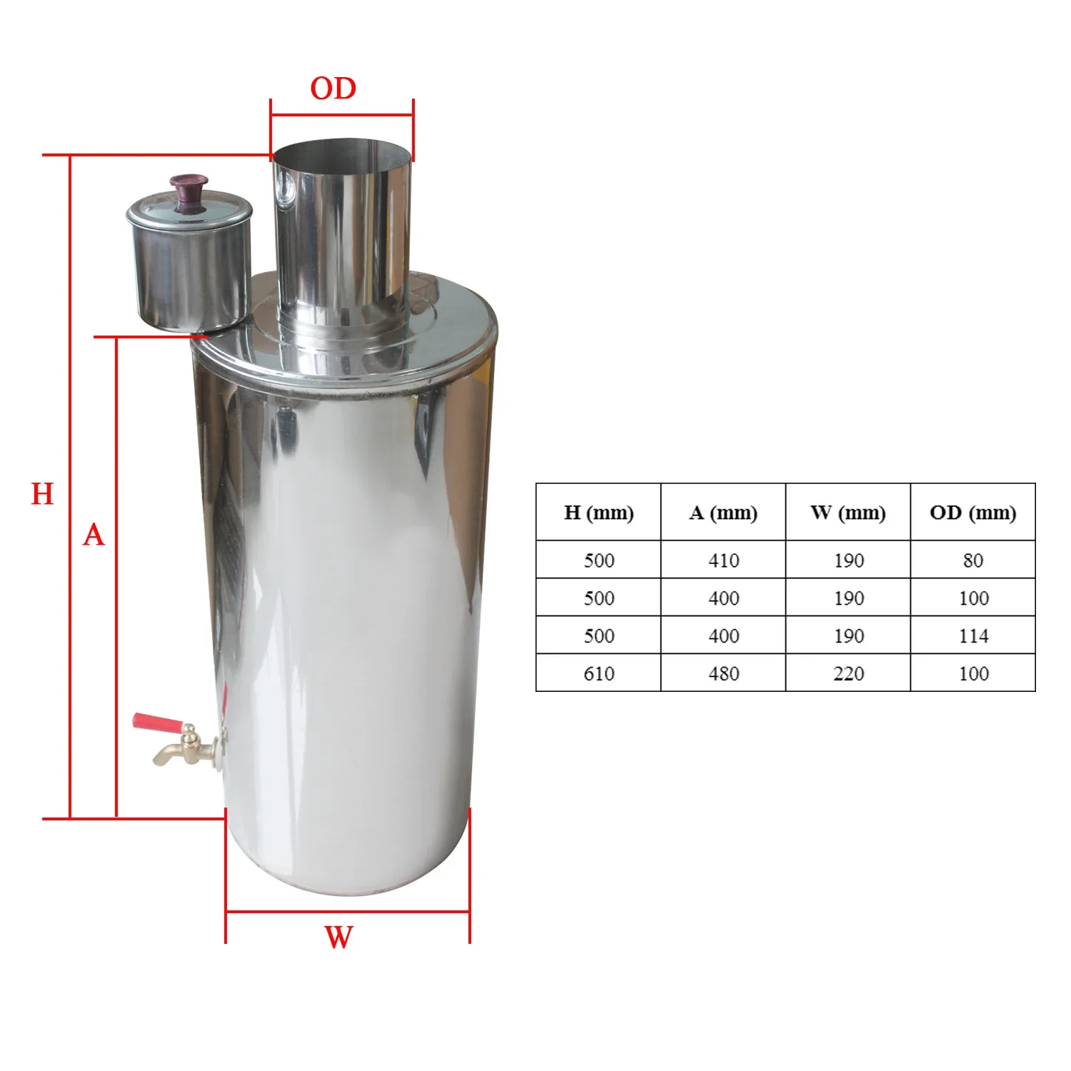 1PC household water heater chimney water kettle universal heating furnace wood stove hot water heater tank stainless steel