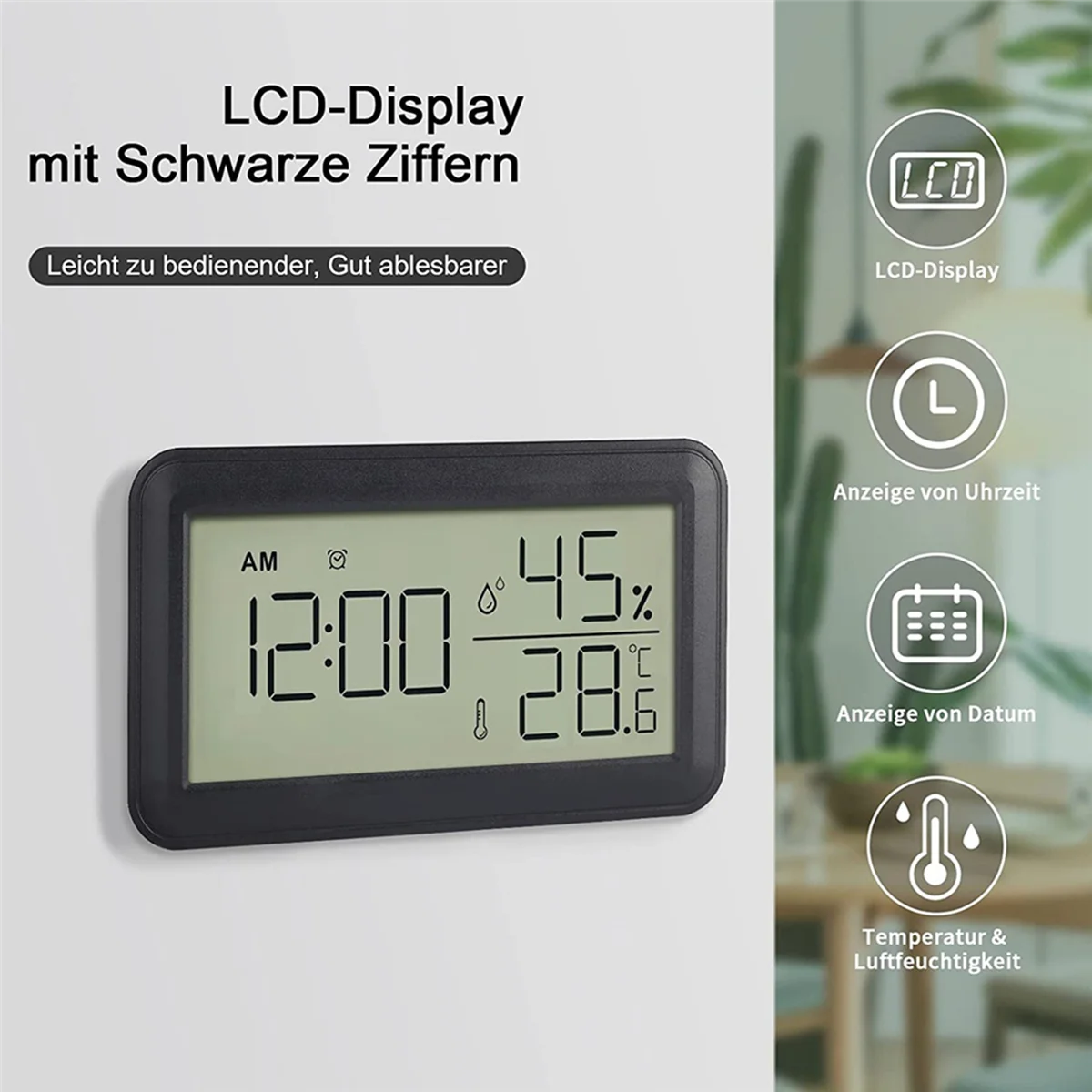 ABUL-2X Thermometer Hygrometer Indoor With Alarm Clock, LCD Digital Thermometer, For Room, Living Room, Wine Cellar (Black)