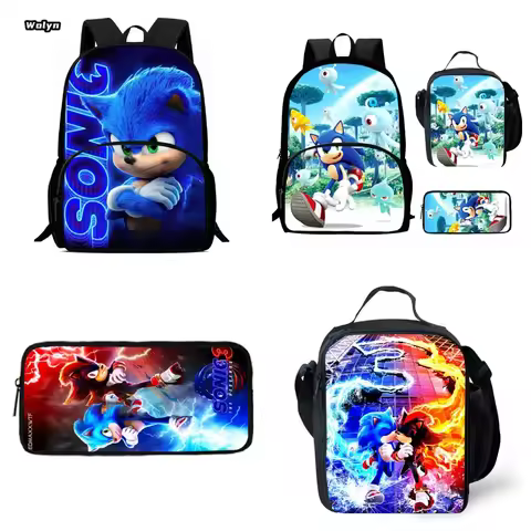 Cartoon Child Backpack with Front Pocket,Lunch Bags,Pencil Bags for Aged 5-10,Cartoon S-Sonic School Bags for Boy Girl Best Gift