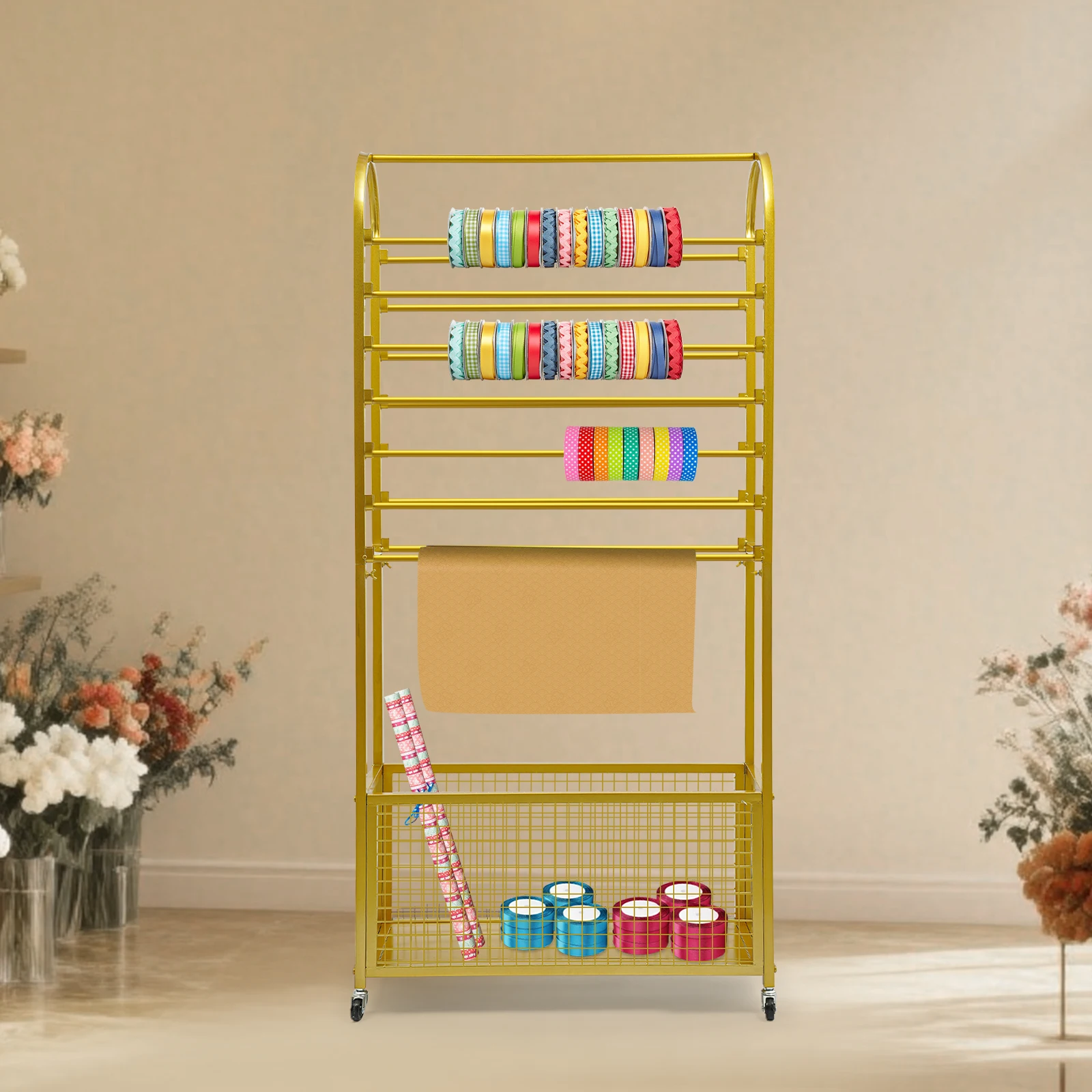 

Ribbon Storage Display Rack Double-Sided Ribbon Holder Multifunctional Flower Wrapping Paper Organizer Stand