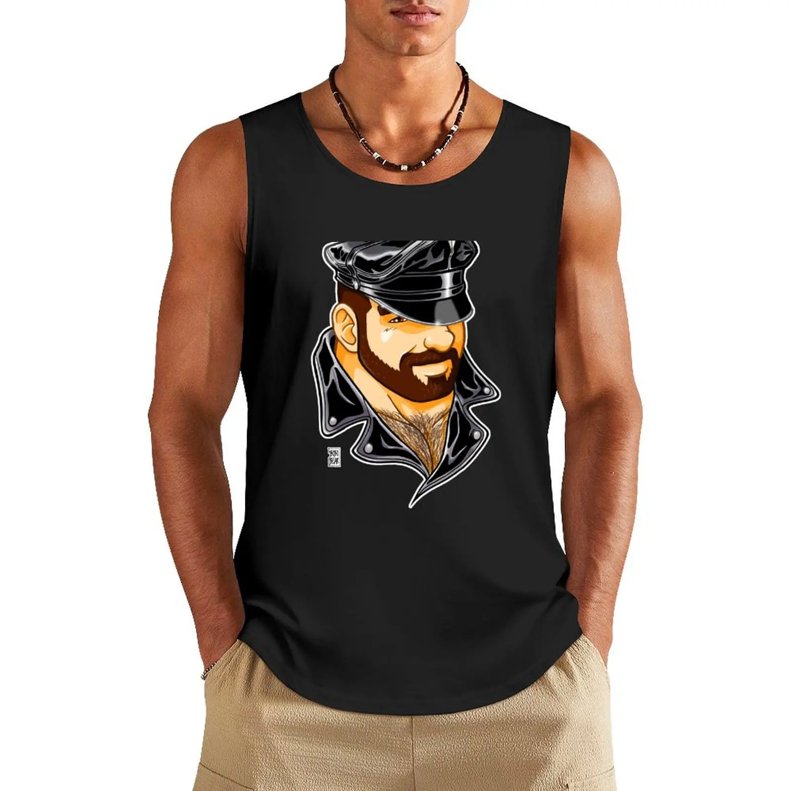 ADAM LIKES LEATHER Tank Top summer T-shirt Men's gym Men's t-shirt