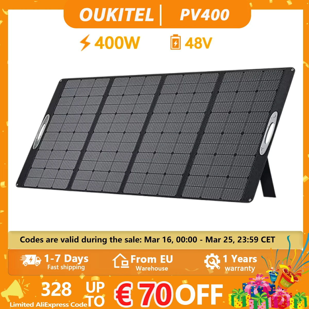 Panneau solaire portable pliable OUKITEL PV400/PV200, taux de conversion d'énergie de 23 %, pour le camping en plein air, panneau de charge solaire étanche