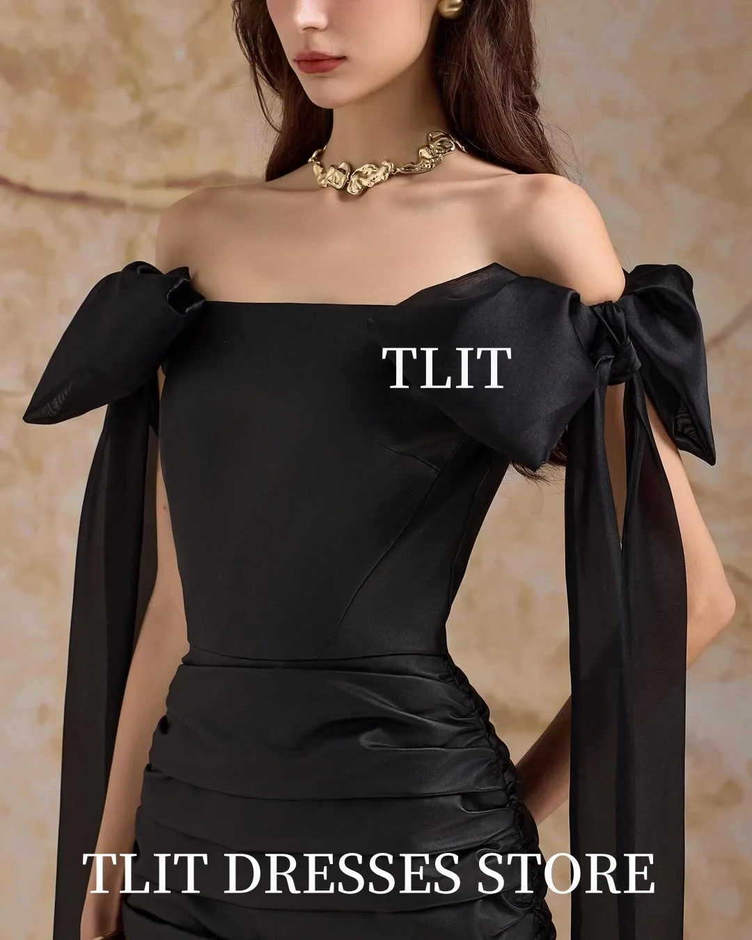 TLIT Sexy Black Taffeta Tiered Evening Gown Dresses Short Sheath Strapless Bow Tie Cocktail Dresses Customized Formal Party